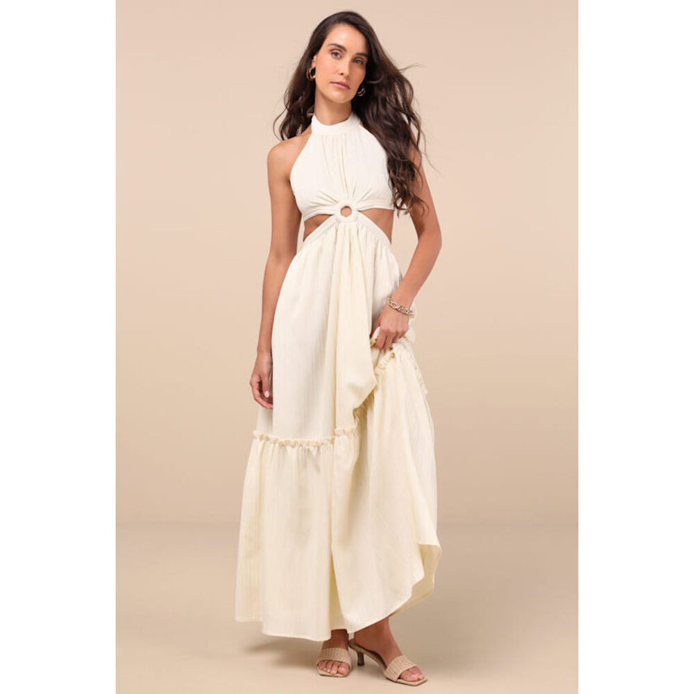 Lulus Island Vacay Cream Tie-back Maxi Dress White - Size L